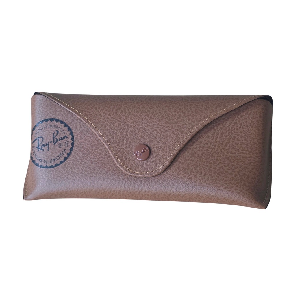 Ray-Ban‎ Tan Textured Faux Leather Sunglasses Case Snap Closure Luxottica Brown